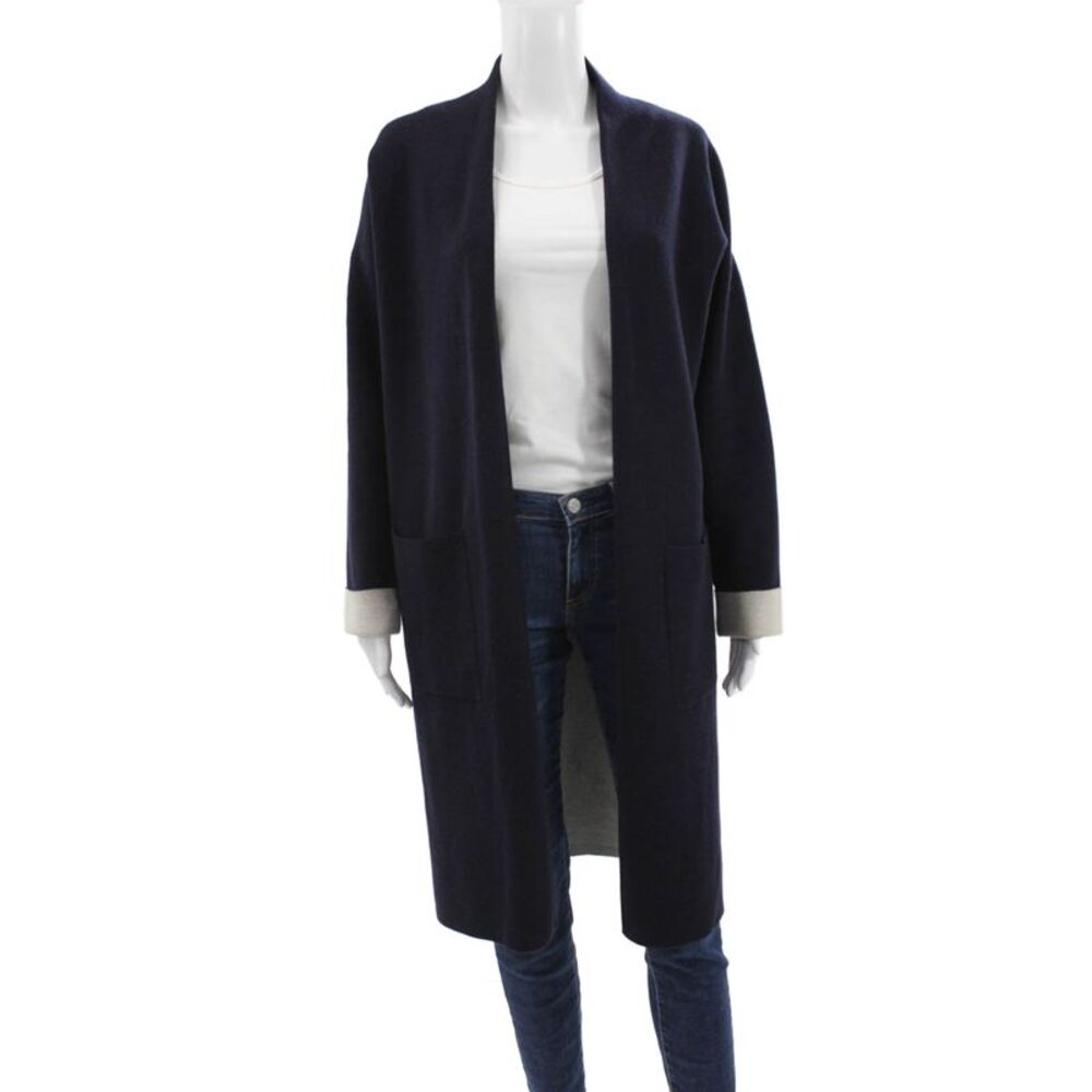 Theory Women Dark Blue Wool Blend Coatigan Long Sleeve Petite Size XS